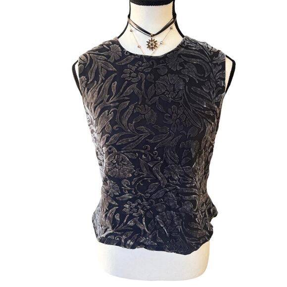 90'S‎ VTG. SILK VELVET OPEN BACK FLORAL TOP SMALL - Picture 4 of 8